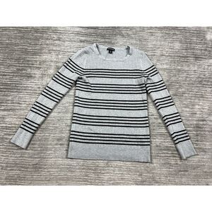 George Sweater Womens‎ Large 12-14 Gray Striped Ribbed Long Sleeve